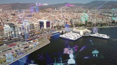Akıllı şehir ve iletişim ağı konsepti. 5G mi? LPWA Düşük Güç Geniş Alanı. Kablosuz iletişim.