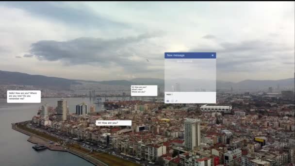 Futuristic city connected to social media. High tech vision of izmir Turkey. Augmented reality. — Vídeo de stock