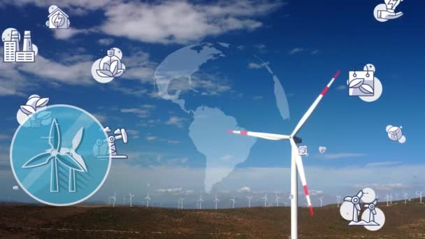 Rüzgar santrali ve teknoloji. Akıllı şebeke Yenilenebilir enerji. Sürdürülebilir kaynaklar. — Stok video