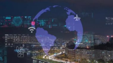 Akıllı şehir ve iletişim ağı konsepti. 5G mi? Nesnelerin İnterneti. Telekomünikasyon. Yüksek kalite 4k görüntü