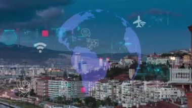 Akıllı şehir ve iletişim ağı konsepti. 5G mi? Nesnelerin İnterneti. Telekomünikasyon. Yüksek kalite 4k görüntü