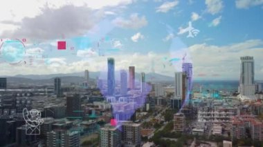 Akıllı şehir ve iletişim ağı konsepti. 5G mi? Nesnelerin İnterneti. Telekomünikasyon. Yüksek kalite 4k görüntü