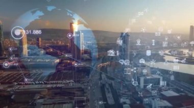 Akıllı şehir ve iletişim ağı konsepti. 5G mi? LPWA Düşük Güç Geniş Alanı. Kablosuz iletişim.