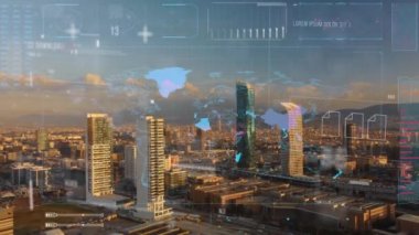 HUD ögesiyle 4K Modern Akıllı Şehir. 