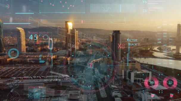 Concepto de ciudad inteligente y red de comunicación. — Vídeos de Stock