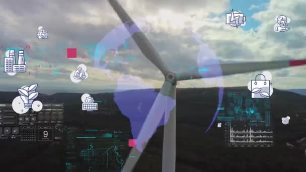 Windkraftanlage und Technologie. Intelligente Netze. Erneuerbare Energien. Nachhaltige Ressourcen. — Stockvideo