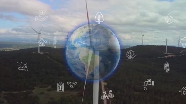 Centrale éolienne et technologie. Un réseau intelligent. Les énergies renouvelables. Ressources durables. — Video