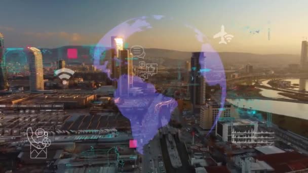 Сучасна концепція міста та технологій. Розумне місто. Цифрова трансформація. Графічний інтерфейс користувача GUI . — стокове відео