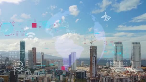 Concepto de ciudad inteligente y red de comunicación. 5G. Internet de las cosas. Telecomunicaciones. — Vídeos de Stock