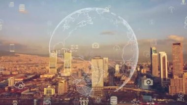 Akıllı şehir ve iletişim ağı konsepti. 5G mi? LPWA Düşük Güç Geniş Alanı. Kablosuz iletişim.