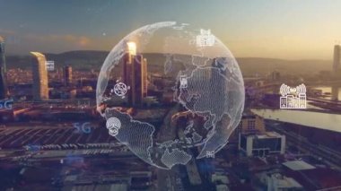 Akıllı şehir ve iletişim ağı konsepti. 5G mi? LPWA Düşük Güç Geniş Alanı. Kablosuz iletişim.