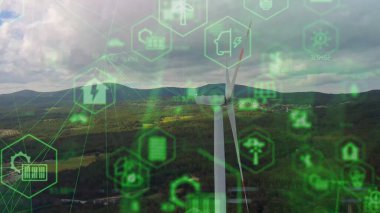 Rüzgar santrali ve teknoloji. Akıllı şebeke Yenilenebilir enerji. Sürdürülebilir kaynaklar.