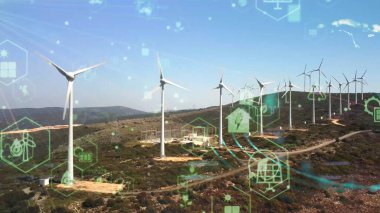 Rüzgar santrali ve teknoloji. Akıllı şebeke Yenilenebilir enerji. Sürdürülebilir kaynaklar.
