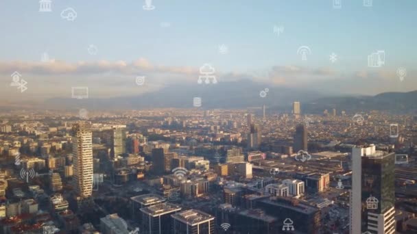 Smart city e concetto di rete di comunicazione. Trasformazione digitale. IoT Internet delle cose. Tecnologie dell'informazione e della comunicazione. — Video Stock