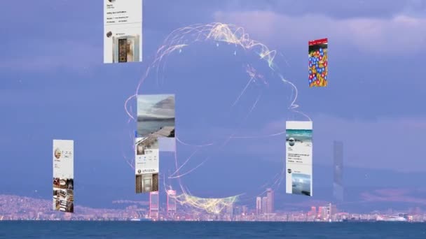 Futuristisk by forbundet til sociale medier. Højteknologisk vision af London. Forstærket virkelighed. England. – Stock-video