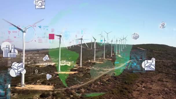 Wind power plant and technology. Smart grid. Renewable energy. Sustainable resources. — Stock Video