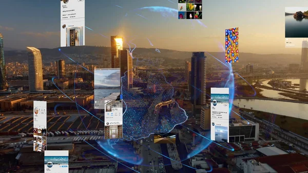 Futuristiska Staden Ansluten Till Sociala Medier Högteknologisk Vision Izmir Förstärkt — Stockfoto