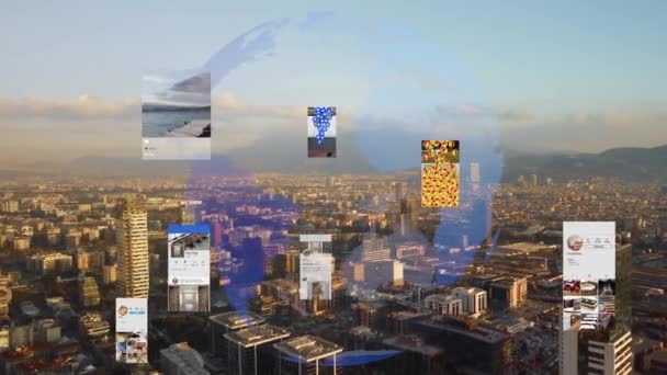 ソーシャルメディアにつながる未来都市 イズミルのハイテクビジョン 拡張現実 そうだ 高品質4K映像 — ストック動画