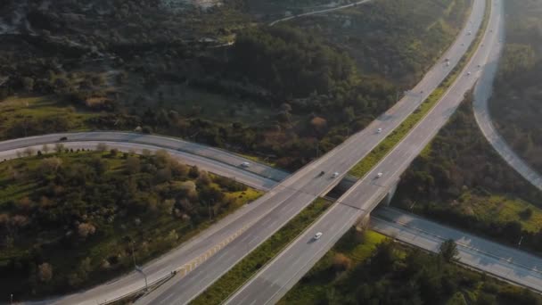 Overhead Aerial View Highway Road Interchange Drone Footage High Quality — стоковое видео