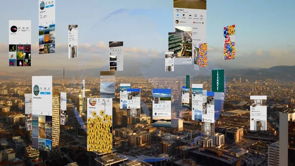 Sosyal Medyaya Bağlı Gelecekçi Şehir Zmir Yüksek Teknoloji Vizyonu Artırılmış — Stok fotoğraf