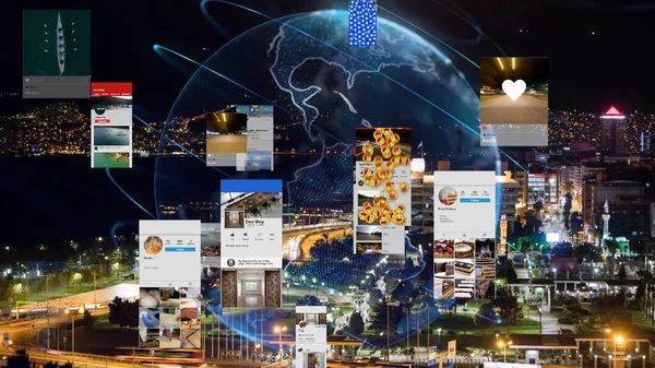 Futuristiska Staden Ansluten Till Sociala Medier Högteknologisk Vision Izmir Förstärkt — Stockfoto