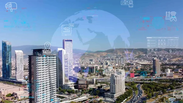 Globální Připojení Modernizace Internetové Sítě Chytrém Městě Koncept Budoucího Bezdrátového — Stock fotografie