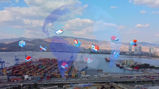 物流业务或运输概念航空观的进出口港口与许多堆栈的货物集装箱行 高质量的4K镜头 — 图库视频影像