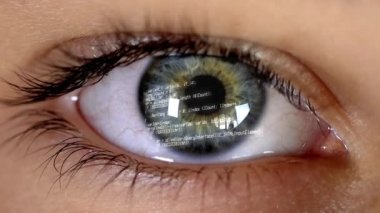  Program kodlu göz. Fütürist. Teknoloji. Yeşil ve mavi. Bilgisayar verileriyle göz teması kurun. - Evet. Yüksek kalite 4k görüntü