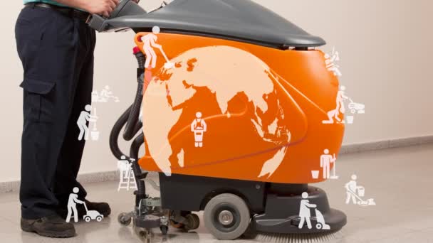 Professionele Vloerreinigingsmachine Wast Doet Natte Reiniging Bij Onderneming Hoge Kwaliteit — Stockvideo