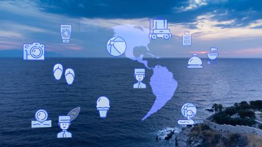 Seyahat plajı nesneleri animasyon grafik kaynak elementleri kusadasi, izmir, hindi. Yüksek kalite 4k görüntü