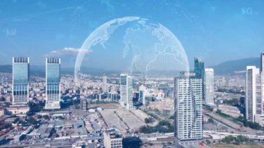 Akıllı şehir ve iletişim ağı konsepti. Dijital dönüşüm. Yüksek kalite 4k görüntü