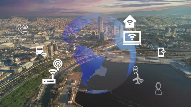 Koncepcja Inteligentnego Miasta Sieci Komunikacyjnej Transformacja Cyfrowa Wysokiej Jakości Materiał — Wideo stockowe