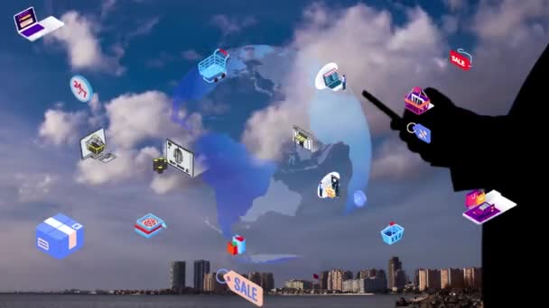 Omnichannel Technologie Des Online Einzelhandels Geschäftsmethode Multichannel Marketing Auf Social — Stockvideo
