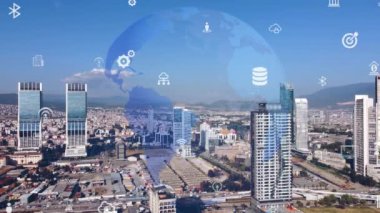 Akıllı şehir ve iletişim ağı konsepti. Dijital dönüşüm. Yüksek kalite 4k görüntü