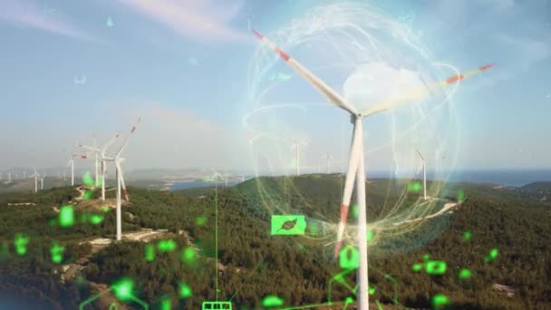 Windenergie Technologie Slim Netwerk Hernieuwbare Energie Duurzame Hulpbronnen Hoge Kwaliteit — Stockvideo