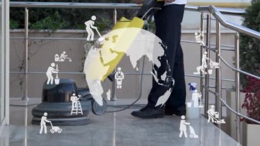 professional floor cleaning machine washes, does wet cleaning at the enterprise. High quality 4k footage