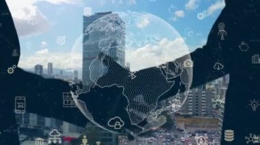 Global connection and the internet network alteration in smart city . Concept of future wireless digital connecting and social media networking . High quality 4k footage