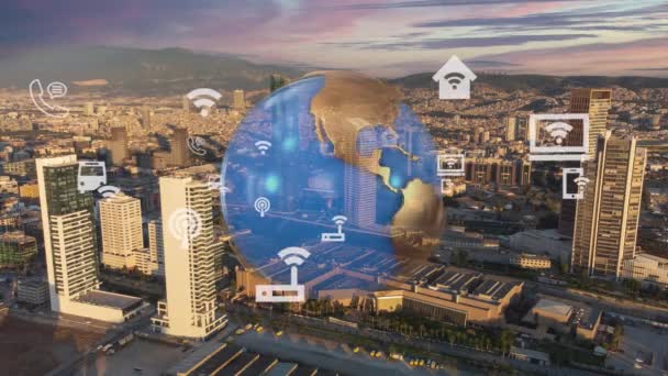 Conceito Cidade Inteligente Rede Comunicação Transformação Digital Imagens Alta Qualidade — Vídeo de Stock
