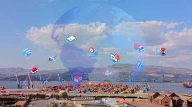 Birçok kargo konteynırı sırasıyla ithalat ihracat portu üzerinde lojistik iş veya ulaşım kavramı. Yüksek kalite 4k görüntü