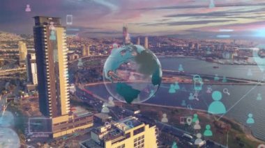 Akıllı şehir ve iletişim ağı konsepti. 5G mi? LPWA Düşük Güç Geniş Alanı. Kablosuz iletişim. Yüksek kalite 4k görüntü