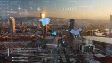 Akıllı şehir ve iletişim ağı konsepti. 5G mi? LPWA Düşük Güç Geniş Alanı. Kablosuz iletişim. Yüksek kalite 4k görüntü