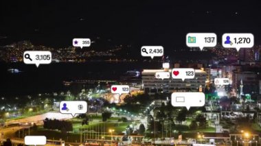 Sosyal medya simgeleri, sosyal ağ uygulama platformu üzerinden insanların bağlandığını gösteriyor. Çevrimiçi toplum ve sosyal medya pazarlama stratejisi kavramı. Yüksek