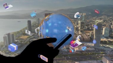 Mobile communication network concept.online shopping. High quality 4k footage
