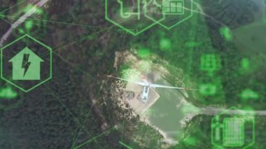 Rüzgar santrali ve teknoloji. Akıllı şebeke Yenilenebilir enerji. Sürdürülebilir kaynaklar. Yüksek kalite 4k görüntü