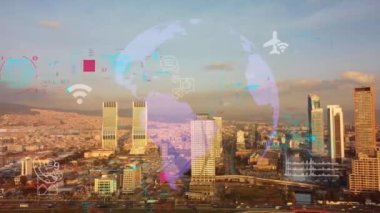 Akıllı şehir ve iletişim ağı konsepti. 5G mi? LPWA Düşük Güç Geniş Alanı. Kablosuz iletişim. Yüksek kalite 4k görüntü
