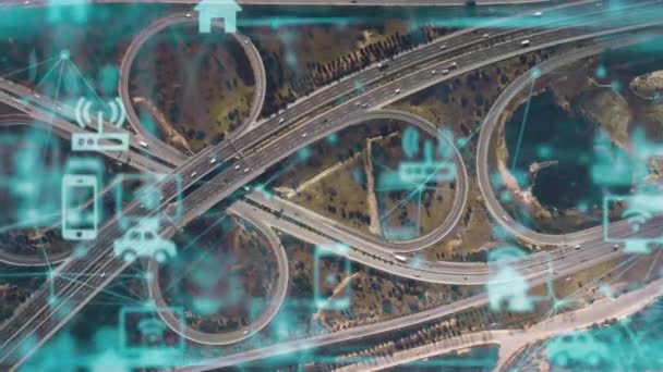 Vue Aérienne Moderne Autoroute Diverses Cartes Concept Transport Technologie Systèmes — Video