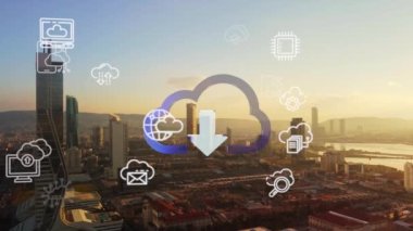 Bulut hesaplama konsepti. İletişim ağı. Yüksek kalite 4k görüntü