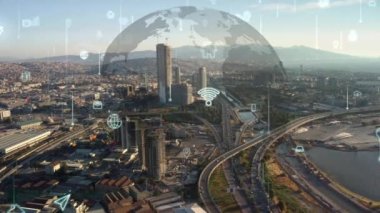 Akıllı şehir IOT interneti ICT dijital teknoloji fütüristik, otomasyon yönetimi akıllı dijital teknoloji VPN siber güvenlik enerjisi sürdürülebilir metaevren şehir sanal artırılmış. Yüksek