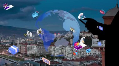 Mobile communication network concept.online shopping. High quality 4k footage