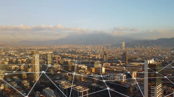 Flygfoto Izmir Skyline Med Anslutningar Teknik Futuristisk Högteknologisk Bild Finansdistriktet — Stockfoto